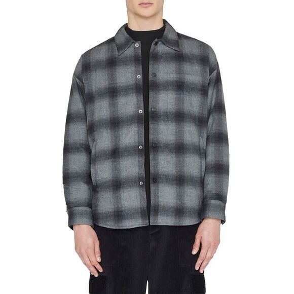 Frame Mens Padded Plaid Overshirt X-Large Black/Grey Jacket - NWT $398